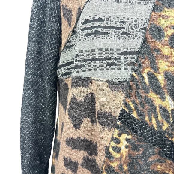 Ali Miles Petite Womens Leopard Print Mixed Media Lagenlook Light Sweater sz PL - Picture 6 of 16